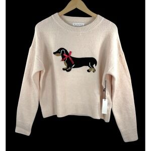 Threaded Leaf Dachshund Dog Print Sweater Novelty preppy old money 90s sz S